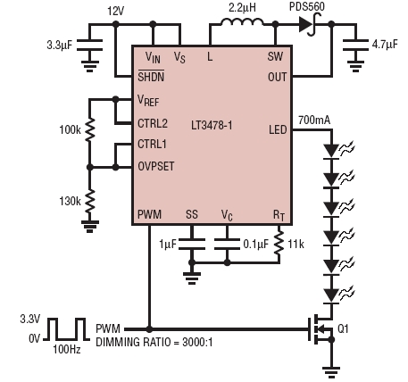 LTC3478Ӧõ·רΪPWMȶŻѹLED·