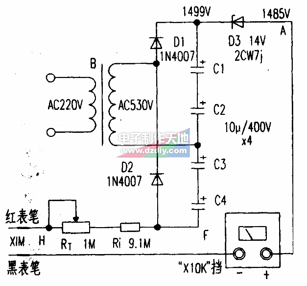 500ñʮŷMultimeter resistance measurement circuit