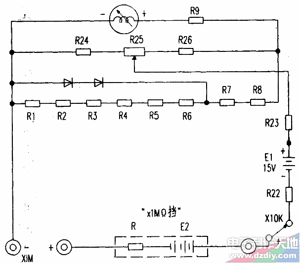 500ñʮŷMultimeter resistance measurement circuit