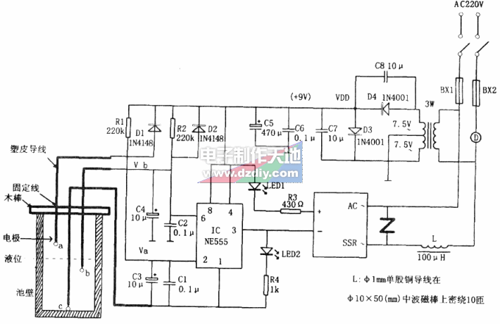 NE555ɵˮλԶƵ·ͼWater level controller