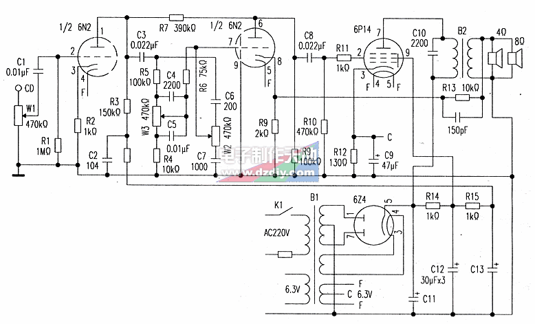 ʹþɵӹ6N1+6P14ӹܹ6N1+6P14 Vacuum tube amplifier