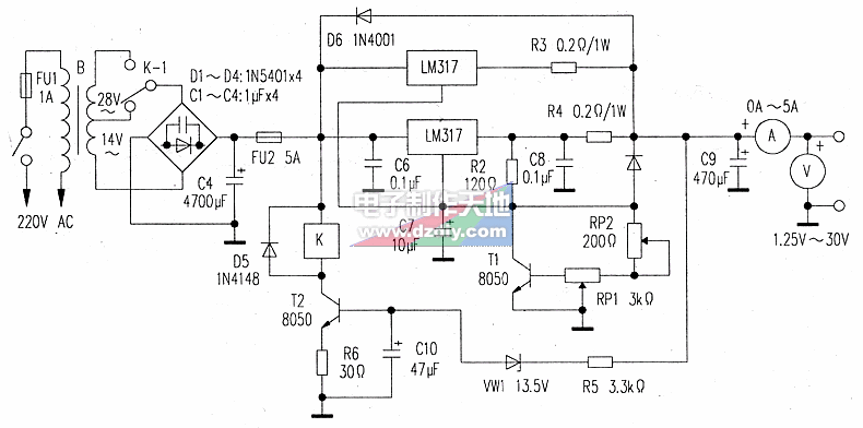 LM317ɵĿɵѹԴ·ͼLM317 Adjustable power supply