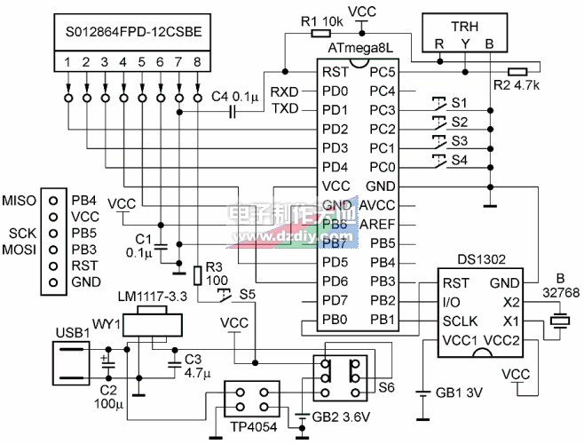 ʹֿ12864ҺģʪȼƵ·ͼDigital Thermometer