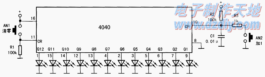 CD4040ʾƼӷ·CD4040 Application Circuit